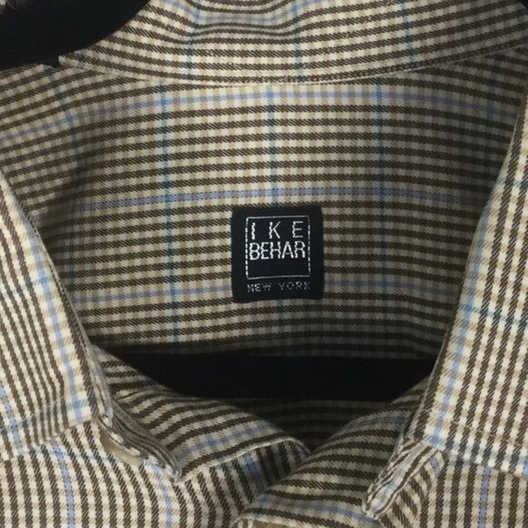Ike Behar Brown Plaid Collared Button-Down Shirt Sz XL 100% Cotton Made in Peru - Picture 4 of 9